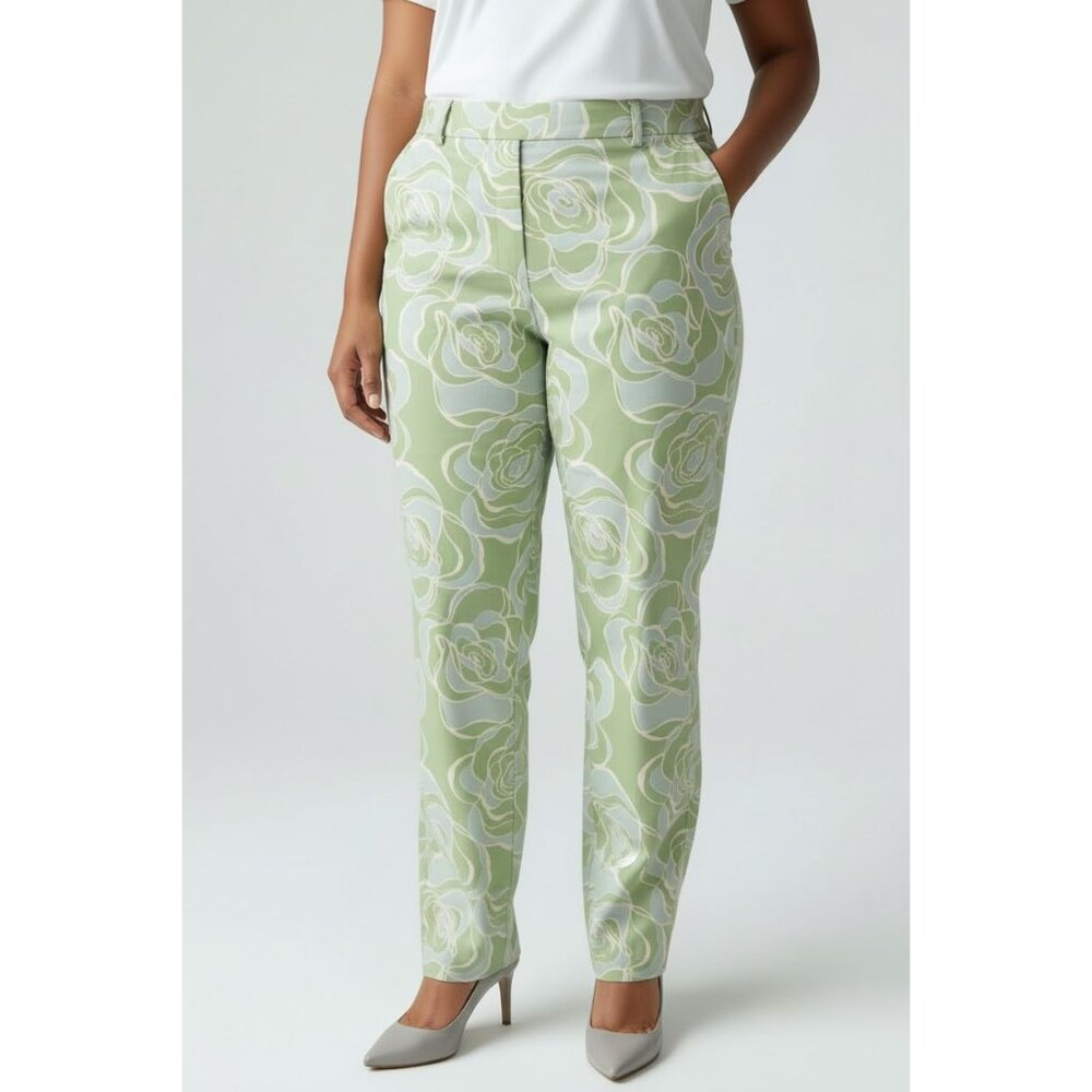 Caslon Womens Green Floral Print Pants Size 14 Side Zipper Closure Lightweight F